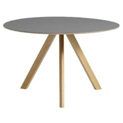 HAY CPH20 Round Table, 120 Cm, Lacquered Oak - Grey Lino