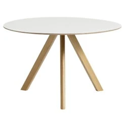 HAY CPH20 Round Table, 120 Cm, Lacquered Oak - White Laminate