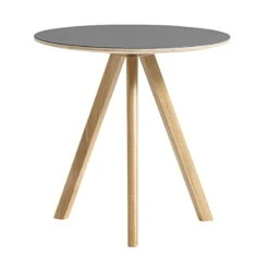 HAY CPH20 Round Table, 50 Cm, Lacquered Oak - Grey Lino