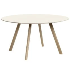 HAY CPH25 Round Table, 140 Cm, Soaped Oak - Offwhite Lino