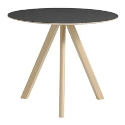 HAY CPH20 Round Table, 90 Cm, Lacquered Oak - Black Lino