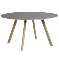 HAY CPH25 Round Table ,140 Cm, Soaped Oak - Grey Lino