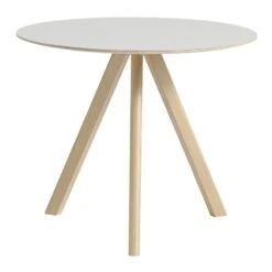 HAY CPH20 Round Table, 90 Cm, Lacquered Oak - Off White Lino