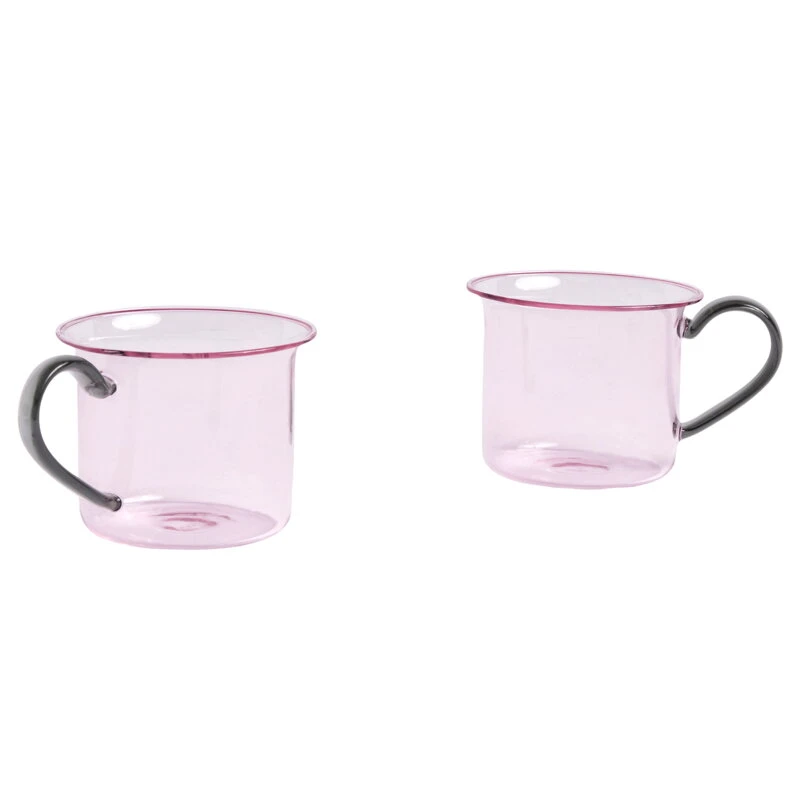 HAY Glass Cup, 2 Pcs, Pink With Grey Handle 1 HAY Glass Cup, 2 Pcs, Pink With Grey Handle