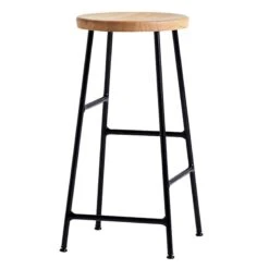 HAY Cornet Bar Stool, Low, Soft Black - Oiled Oak Seat