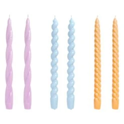 HAY Long Twist Candles, Set Of 6, Lilac - Light Blue - Dark Peach