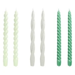 HAY Long Twist Candles, Set Of 6, Mint - Light Grey - Green