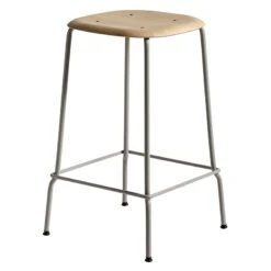HAY Soft Edge 80 Bar Stool 65 Cm, Soft Grey - Lacquered Oak