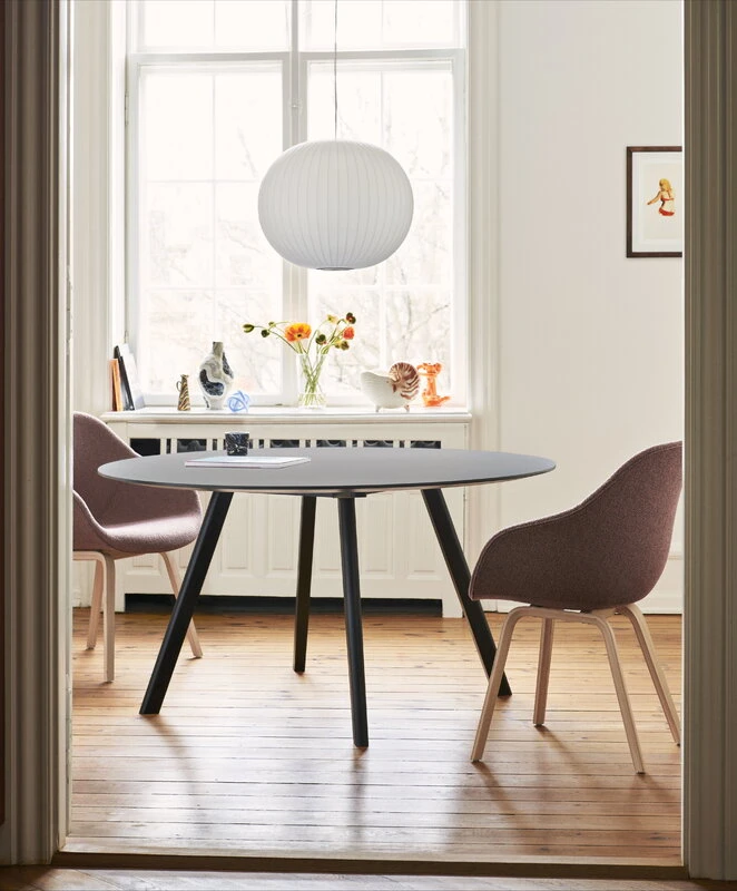 HAY CPH25 Table Round, 140 Cm, Black Lacquered Oak - Black Lino 4 HAY CPH25 Table Round, 140 Cm, Black Lacquered Oak - Black Lino - Image 4