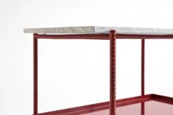 HAY Rebar Side Table, 75 X 44 Cm, Barn Red - Grey Marble -Hay AD130 A391 AK87 Rebar Side Table L75xW44xH55 grey marble tabletop barn red powder coated steel tray and frame detail 03role