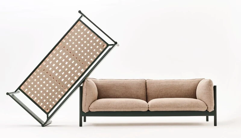 HAY Arbour 2-seater, Linen Grid Dk Beige - Black Beech 4 HAY Arbour 2-seater, Linen Grid Dk Beige - Black Beech - Image 4