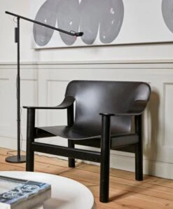 HAY Fifty-Fifty Floor Lamp, Black -Hay Bernard black leather cover deep painted oak base Fifty Fifty Floor Lamp black