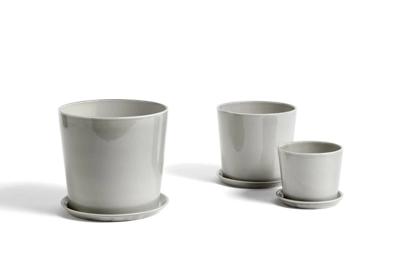 HAY Botanical Family Pot And Saucer, M, Light Grey 2 HAY Botanical Family Pot And Saucer, M, Light Grey - Image 2