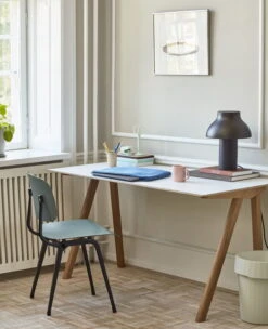 HAY PC Table Lamp, S, Soft Black -Hay CPH 90 off white lino oak base Revolt petrol green seat and back black steel base Hue Lab Top Cover blue