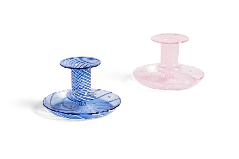 HAY Flare Stripe Candleholder, Pink - White 2 HAY Flare Stripe Candleholder, Pink - White - Image 2