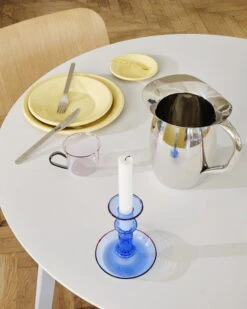 HAY Flare Candleholder, Medium, Light Blue With Red Rim -Hay Flare Medium light blue with red rim Indian Steel Pitcher Enamel Lunch Plate dust light yellow