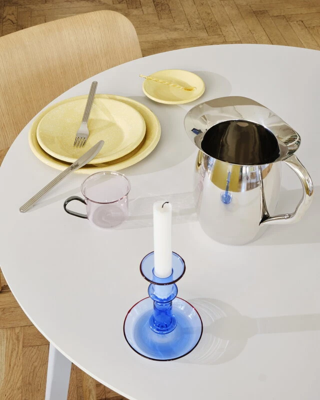 HAY Flare Candleholder, Medium, Light Blue With Red Rim - Image 5