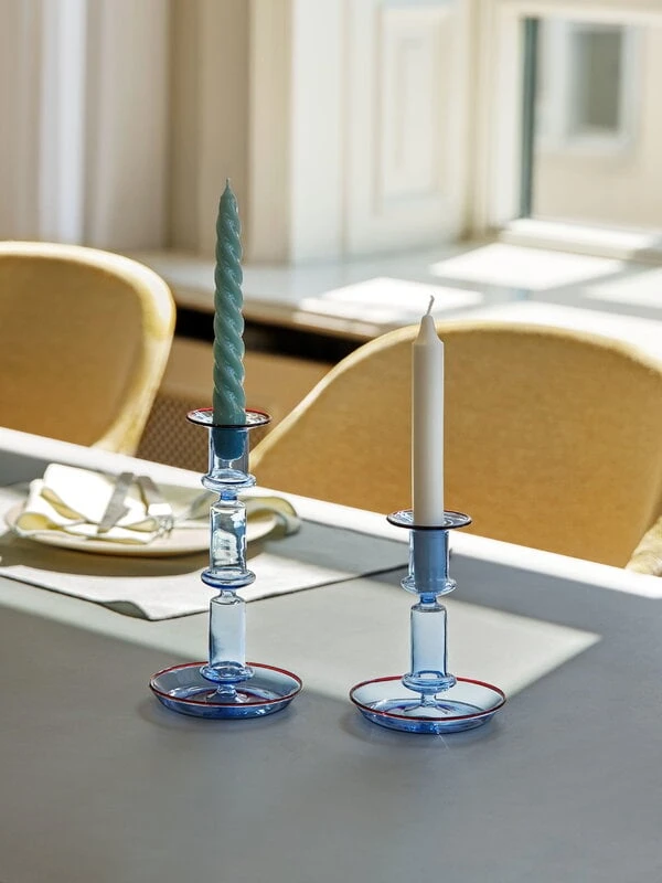 HAY Flare Candleholder, Medium, Light Blue With Red Rim - Image 6