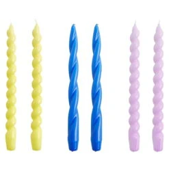 HAY Long Twist Candles, Set Of 6, Lemonade - Sky Blue - Lilac