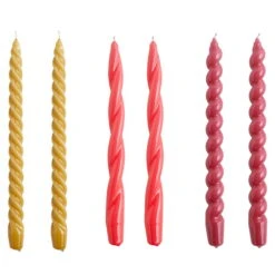 HAY Long Twist Candles, Set Of 6, Mustard - Raspberry - Dark Punch