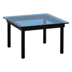 HAY Kofi Table 60 X 60 Cm, Black Lacquered Oak - Blue Glass