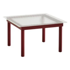 HAY Kofi Table 60 X 60 Cm, Barn Red Lacquered Oak -reeded Glass