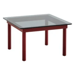 HAY Kofi Table 60 X 60 Cm, Barn Red Lacquered Oak - Grey Glass