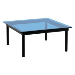 HAY Kofi Table 80 X 80 Cm, Black Lacquered Oak - Blue Glass