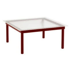 HAY Kofi Table 80 X 80 Cm, Barn Red Lacquered Oak - Reeded Glass
