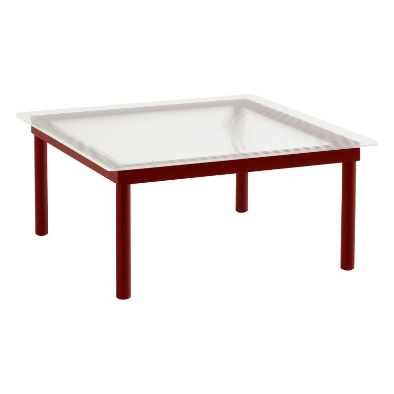 HAY Kofi Table 80 X 80 Cm, Barn Red Lacquered Oak - Reeded Glass 1 HAY Kofi Table 80 X 80 Cm, Barn Red Lacquered Oak - Reeded Glass