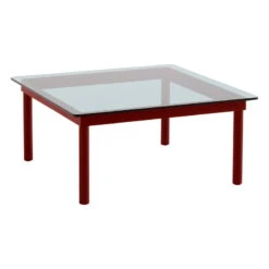 HAY Kofi Table 80 X 80 Cm, Barn Red Lacquered Oak - Grey Glass