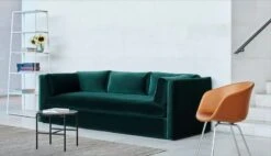 HAY Hackney Sofa, 3-seater, Lola Dark Green 6 HAY Hackney Sofa, 3-seater, Lola Dark Green -Hay Hackney 3 seater Lola dark green Rebar Moire Kelim grey AAC27 silk cognac2C chrome base Eiffel Shelf warm sand