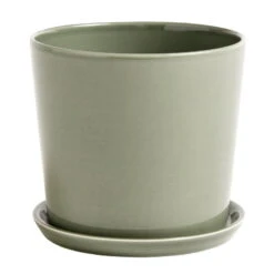 HAY Botanical Family Pot And Saucer, L, Dusty Green