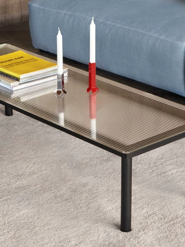 HAY Kofi Table 140 X 50 Cm, Black Lacquered Oak - Reeded Glass 2 HAY Kofi Table 140 X 50 Cm, Black Lacquered Oak - Reeded Glass - Image 2