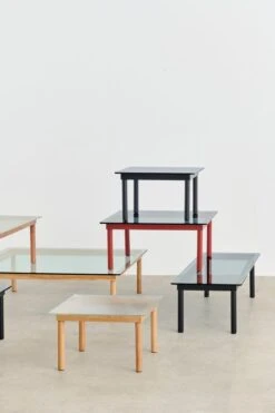 HAY Kofi Table 60 X 60 Cm, Lacquered Oak - Reeded Glass -Hay Kofi clear reeded glass tabletop wb lacquer oak frame grey tinted glass tabletop barn red wb lacquer oak frame 1