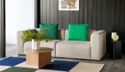 HAY Ethan Cook Flat Works Rug, 170 X 240 Cm, Peach Green Check 5 HAY Ethan Cook Flat Works Rug, 170 X 240 Cm, Peach Green Check -Hay Mags 25 Seater Comb 1 Fiord 322 Slit Table Wood Round XL wb lacquer oak Mags 9 Cushion Vidar 932 1