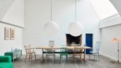 HAY J104 Chair, Warm Grey 11 HAY J104 Chair, Warm Grey -Hay Passerelle Table L300xW95xH74 wb lacquered oak tabletop frame and edge black powder coated crossbar J Series family Rice Paper Shade dia80 classic white 01rolerole