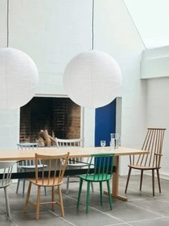 HAY J41 Chair, Warm Grey 9 HAY J41 Chair, Warm Grey -Hay Passerelle Table L300xW95xH74 wb lacquered oak tabletop frame and edge black powder coated crossbar J Series family Rice Paper Shade dia80 classic white 02role 1