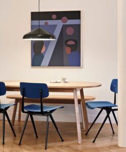 HAY Result Chair, Black - Dark Blue 9 HAY Result Chair, Black - Dark Blue -Hay Result Chair dark blue wb lacquer oak seat black frame Triangle Leg Table wb lacquer oak Pao Steel Pendant 470 soft black