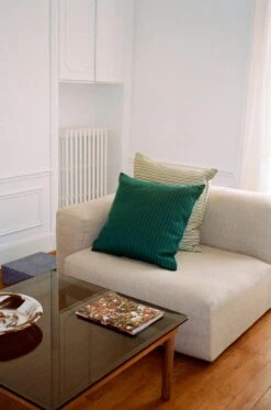 HAY Ribbon Cushion, Yellow 6 HAY Ribbon Cushion, Yellow -Hay Ribbon Cushion green yellow Kofi grey tinted glass tabletop wb laquer walnut frame 1