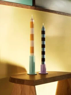 HAY Stripe Candle, Yellow - White -Hay Tube Candleholder S citrus Tube Candleholder M mint Stripe Candle yellow and white Stripe Candle blue and bordeaux