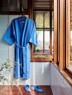 HAY Waffle Bathrobe, One Size, Sky Blue -Hay Waffle Bathrobe Waffle Slippers sky blue