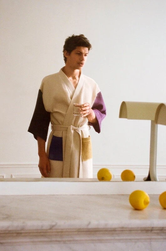 HAY Waffle Bathrobe, One Size, Cream Multi 3 HAY Waffle Bathrobe, One Size, Cream Multi - Image 3